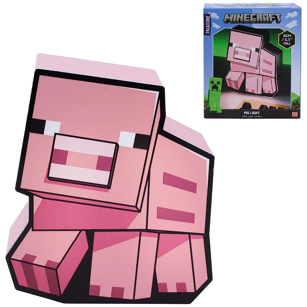 lámpara minecraft pig box con figura de cerdo y luz decorativa
