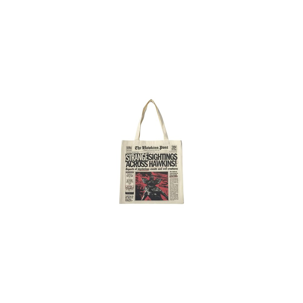 bolsa shopping stranger things the hawkins post de tela beige
