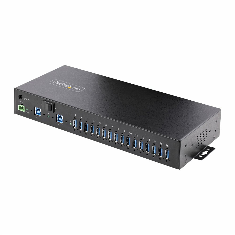 startech.com hub ladrón industrial de metal usb 3.0 5gbps de 16 puertos - de montaje - alimentación por bloque de terminales - p