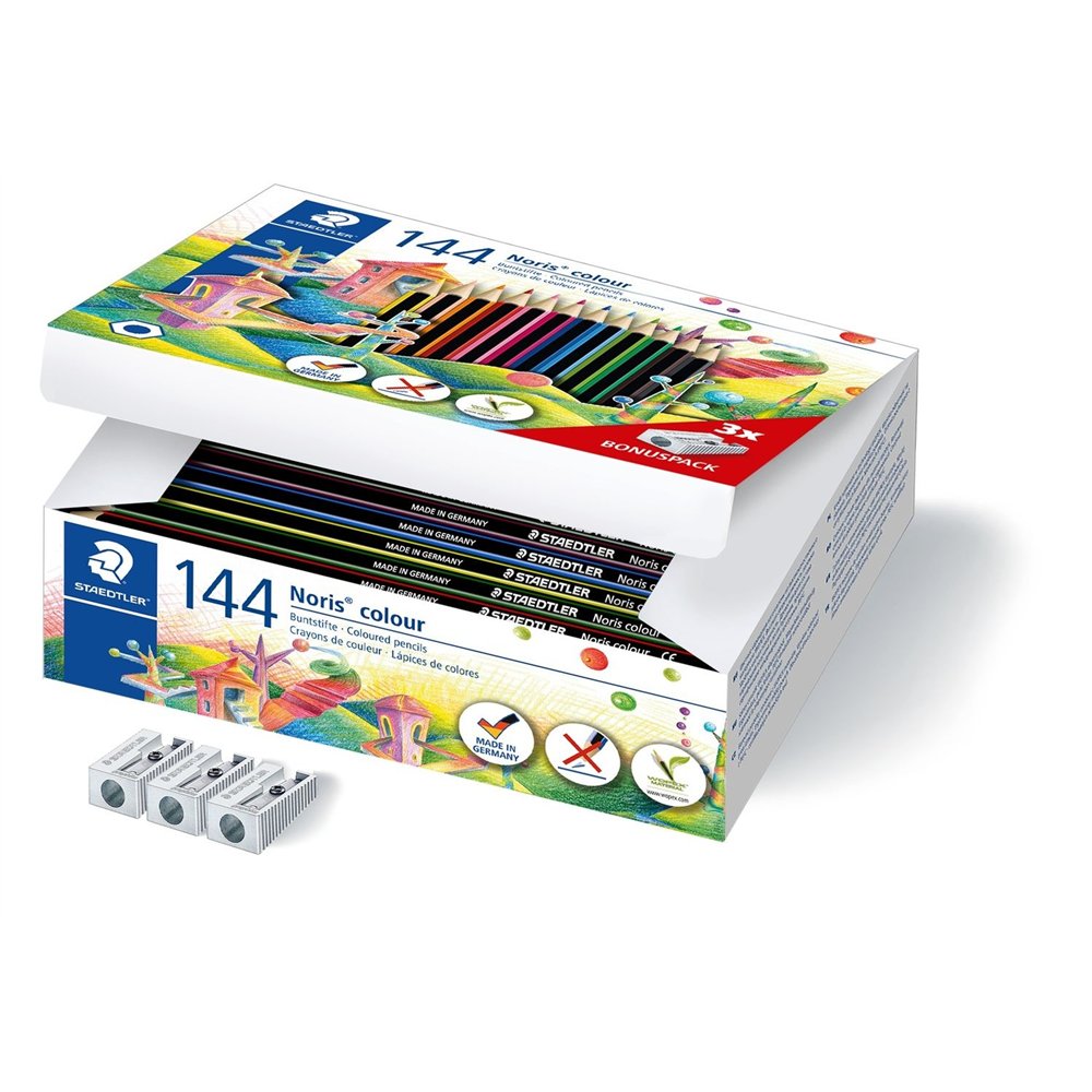 staedtler noris colour 185 negro, azul, marrón, verde, azul claro, verde claro, magenta, mauve, naranja, melocotón, rojo, amaril
