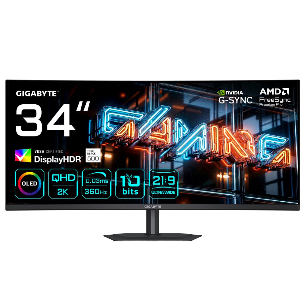 gigabyte mo34wqc36 monitor gaming curvo 34” wqhd - 3440 x 1440, 360hz, 0.03ms, kvm, 300 cd/m², freesync premium pro, displayhdr 