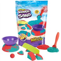 kinetic sand mold n’ flow de , 680 g de arena para jugar de color rojo y azul verdoso, 3 herramientas, juegos sensoriales para n