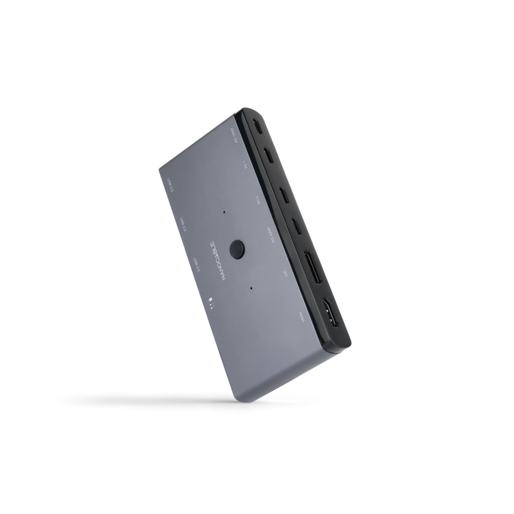 nanocable switch conmutador kvm 2x usb-c a 3xusb-a+2xpd+hdmi+dp+audio