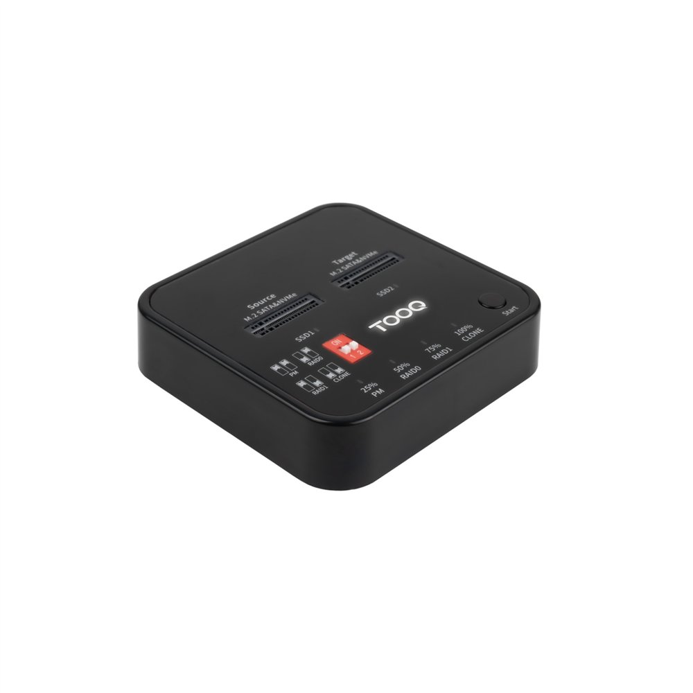 tooq docking station usb-c 3.2 gen 2 dual bay para ssd m.2 ngff/nvme clonador, negro