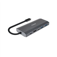 tooq caja externa para ssd m.2 ngff/nvme + hub usb 3.2 gen2 con 1xusb-c/pd + 2xusb-a + usb-c + hdmi, gris