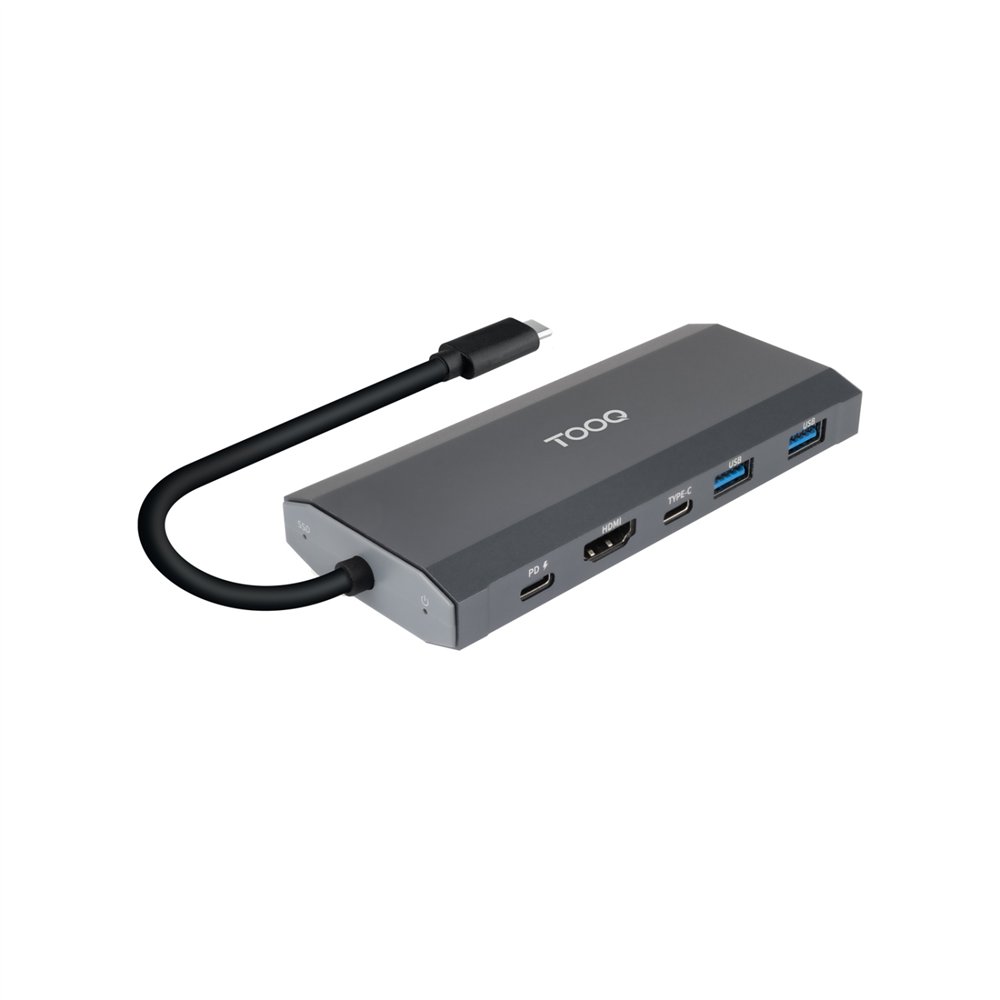 tooq caja externa para ssd m.2 ngff/nvme + hub usb 3.2 gen2 con 1xusb-c/pd + 2xusb-a + usb-c + hdmi, gris