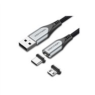 vention cqmhd cable de teléfono móvil gris, negro 0,5 m usb a micro usb type-b/usb type-c