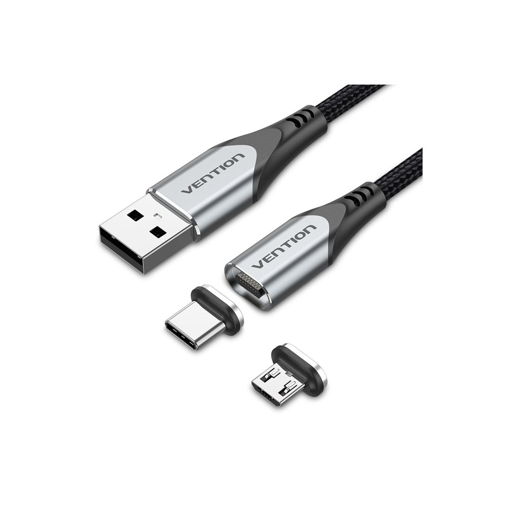 vention cqmhd cable de teléfono móvil gris, negro 0,5 m usb a micro usb type-b/usb type-c