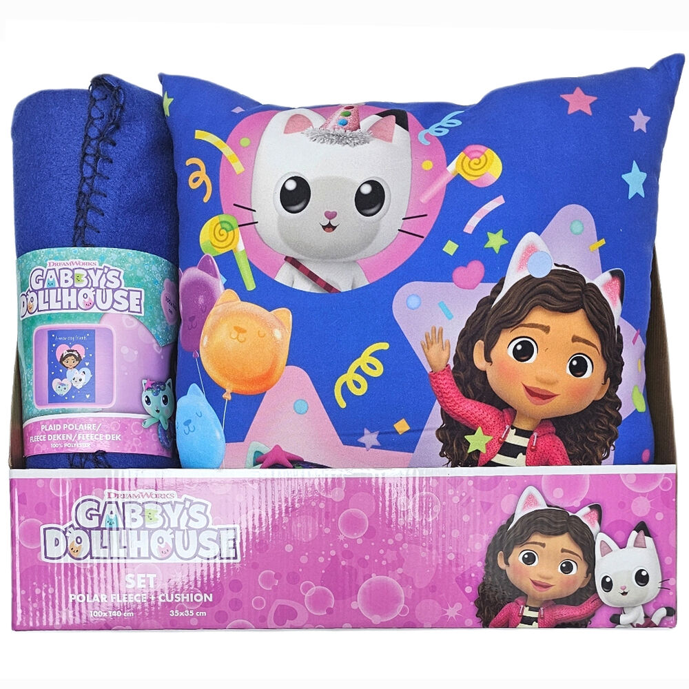 set manta polar + cojin la casa de muñecas de gabby