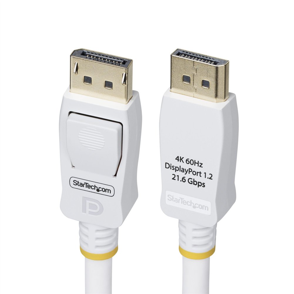startech.com cable displayport 1.2 certificado vesa blanco de 1,8m - cable dp 1.2 para monitor - 4k 60hz - 21,6gbps - con pestil
