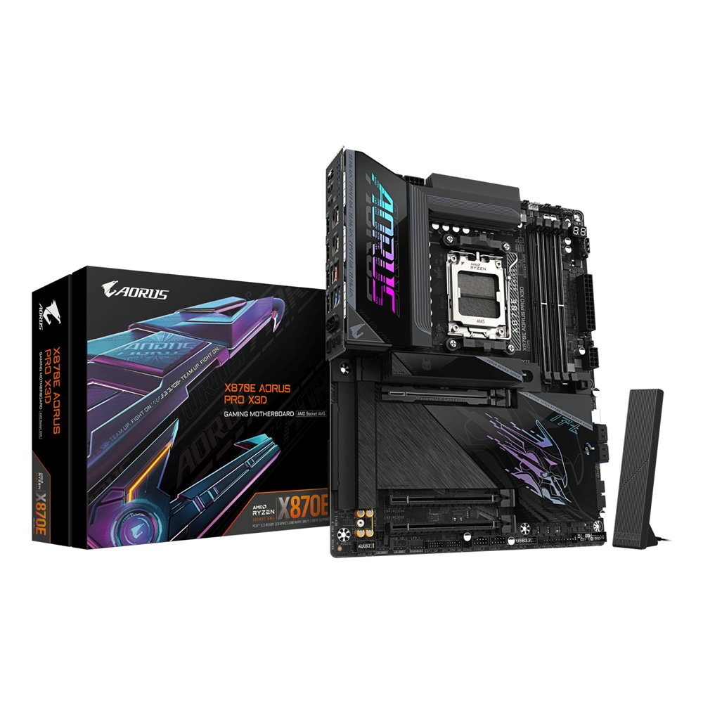 gigabyte x870e aorus pro x3d placa base - compatible con procesadores amd ryzen 9000, vrm digital de 18+2+2 fases, hasta 9000mhz
