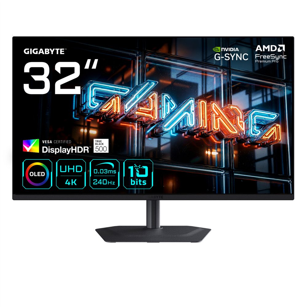 gigabyte mo32u24 monitor gaming oled 32” 4k uhd - 3840 x 2160, 240hz, 0.03ms, 300 cd/m², g-sync compatible, freesync premium pro