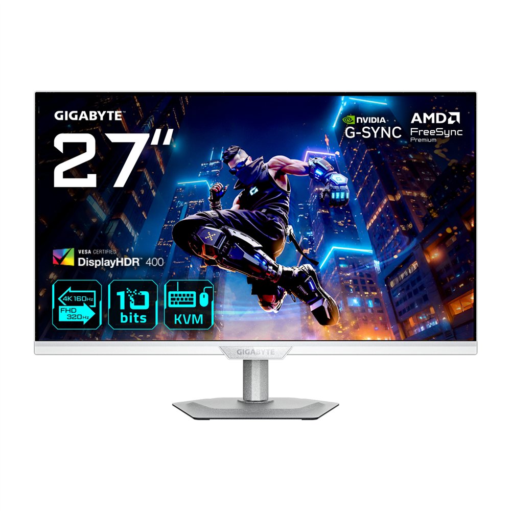 gigabyte m27up ice monitor de juego 27” 4k uhd - modo dual (4k 160hz o fhd 320hz), 3840 x 2160, 1ms, 350 cd/m², freesync premium