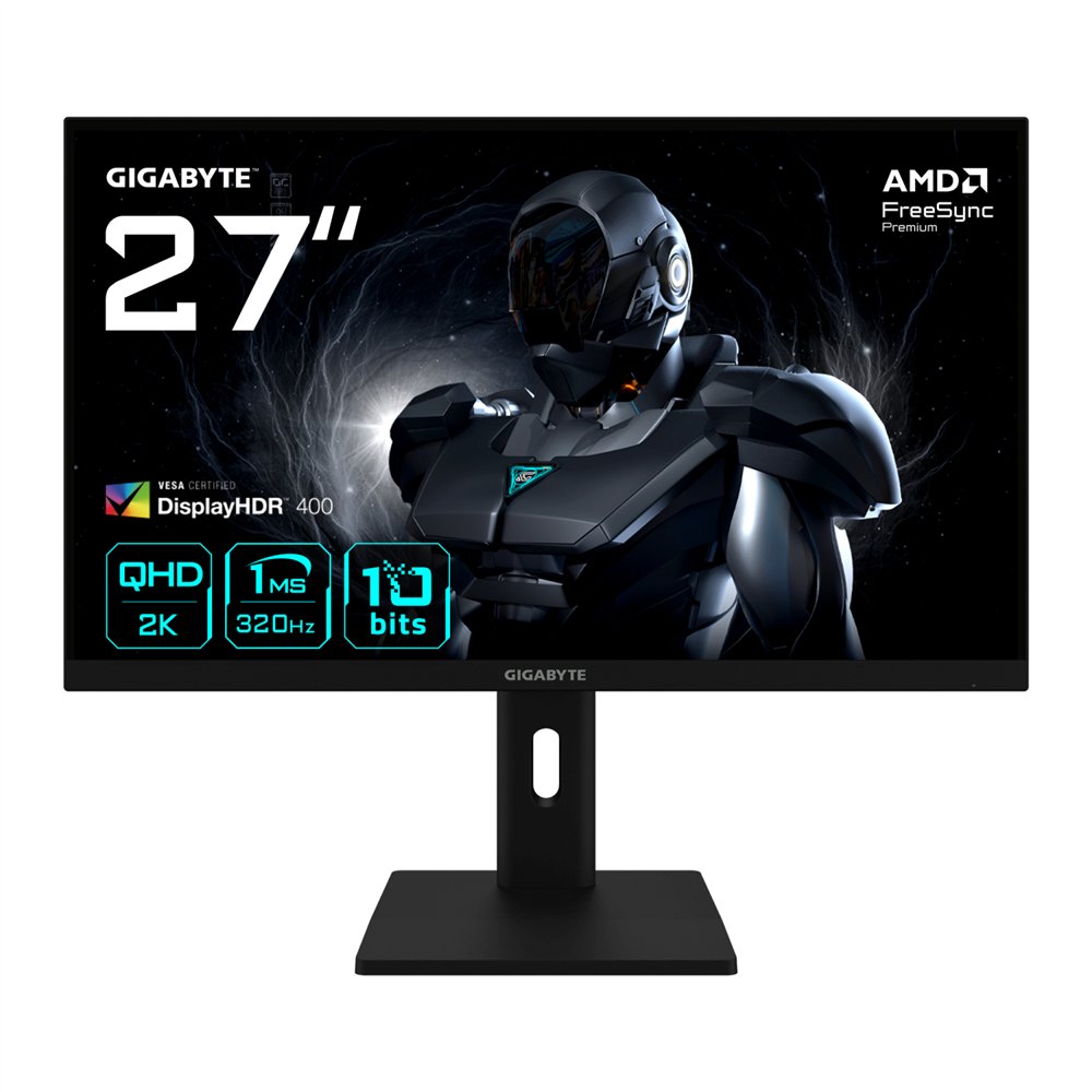 gigabyte g27q3 monitor gaming 27” 2k qhd - 2560 x 1440, 320hz, 1ms, 350 cd/m², freesync premium, display hdr400, hdmi 2.0, displ