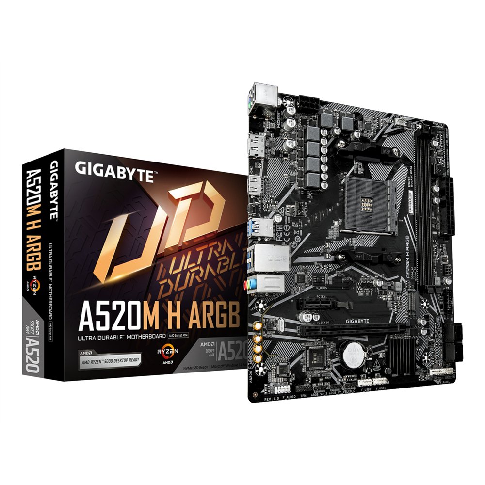 gigabyte a520m h argb placa base – compatible con cpus amd ryzen serie 5000, hasta 5100 mhz ddr4 (oc), m.2 pcie 3.0 x4, lan 1 gb