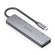 aisens usb-c dock 7 en 1, usb-c a 1xhdmi, 2xusb-a, 1xusb-c, 1xusb-c pd 100w, 1xsd, 1xmicrosd, gris, 15cm