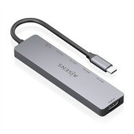 aisens usb-c dock 6 en 1, usb-c a 1xhdmi, 4xusb-a, 1xusb-c pd 100w, gris, 15cm