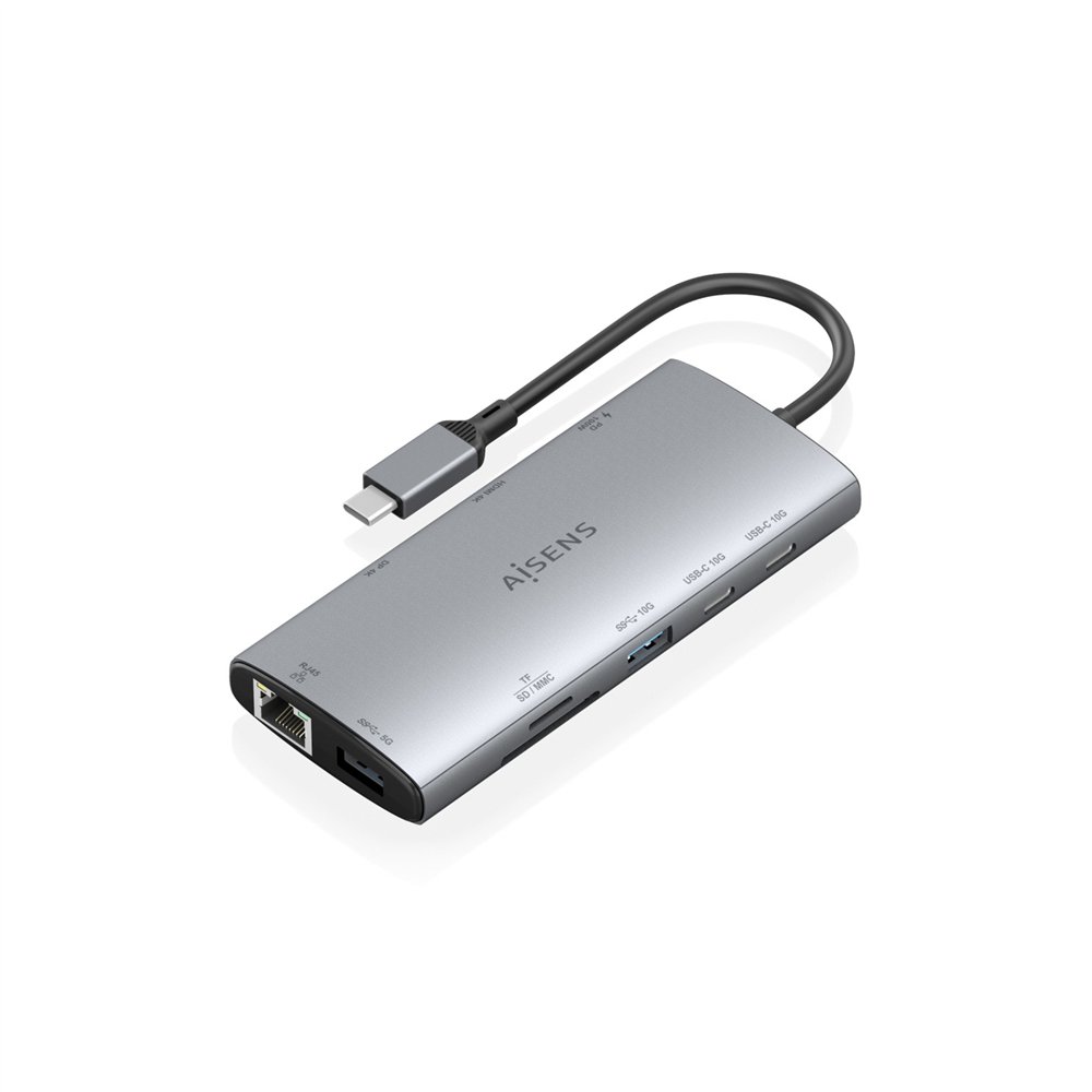 aisens usb-c dock 10 en 1, usb-c a 1xhdmi, 1xdisplayport, 1xrj45, 1xusb-a 10g, 1xusb-a 5g, 2xusb-c 10g, 1xusb-c pd100w, 1xsd, 1x