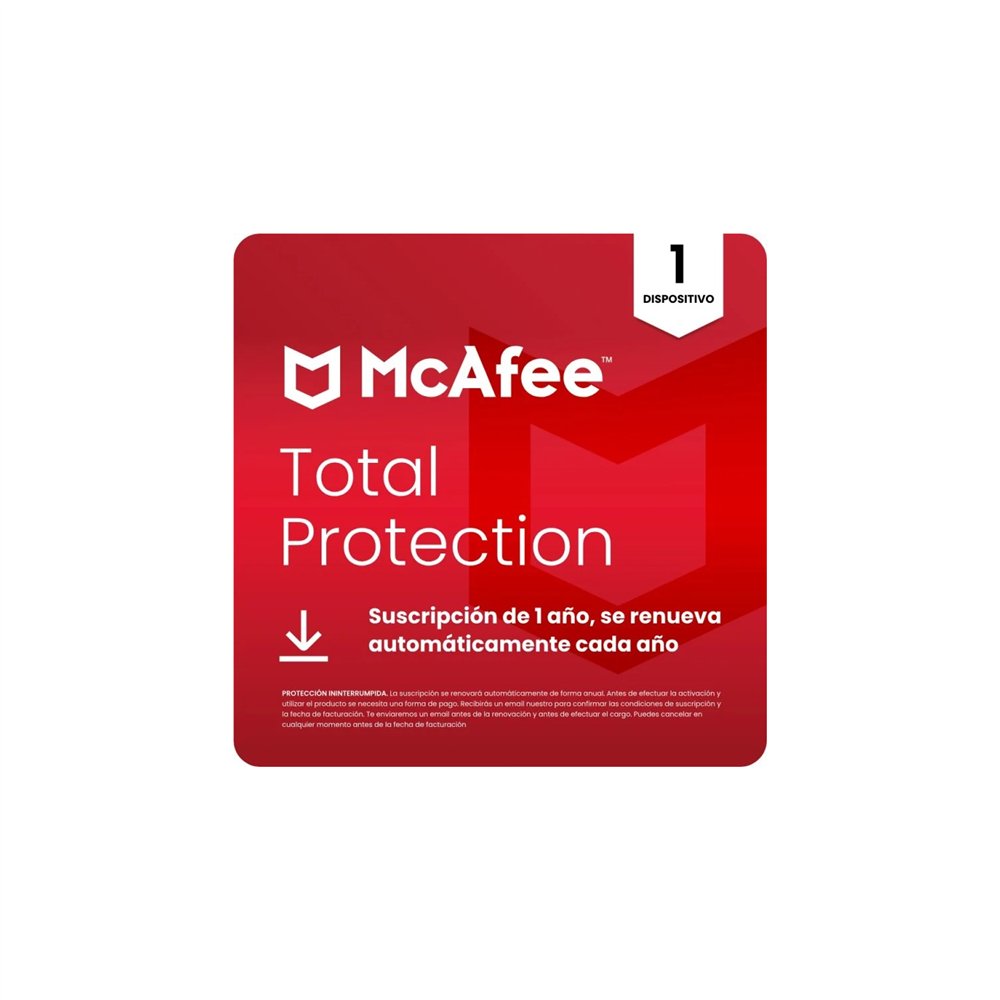 mcafee total protection 1 dispositivo 1 año licencia digital