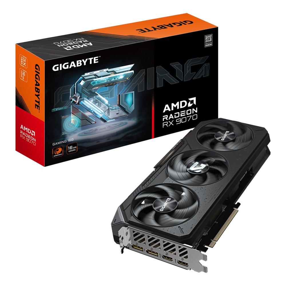 gigabyte radeon rx 9070 gaming 16gb tarjeta gráfica - 16gb gddr6, 256bit, pci-e 5.0, 2520 mhz frecuencia del núcleo, 2 x display