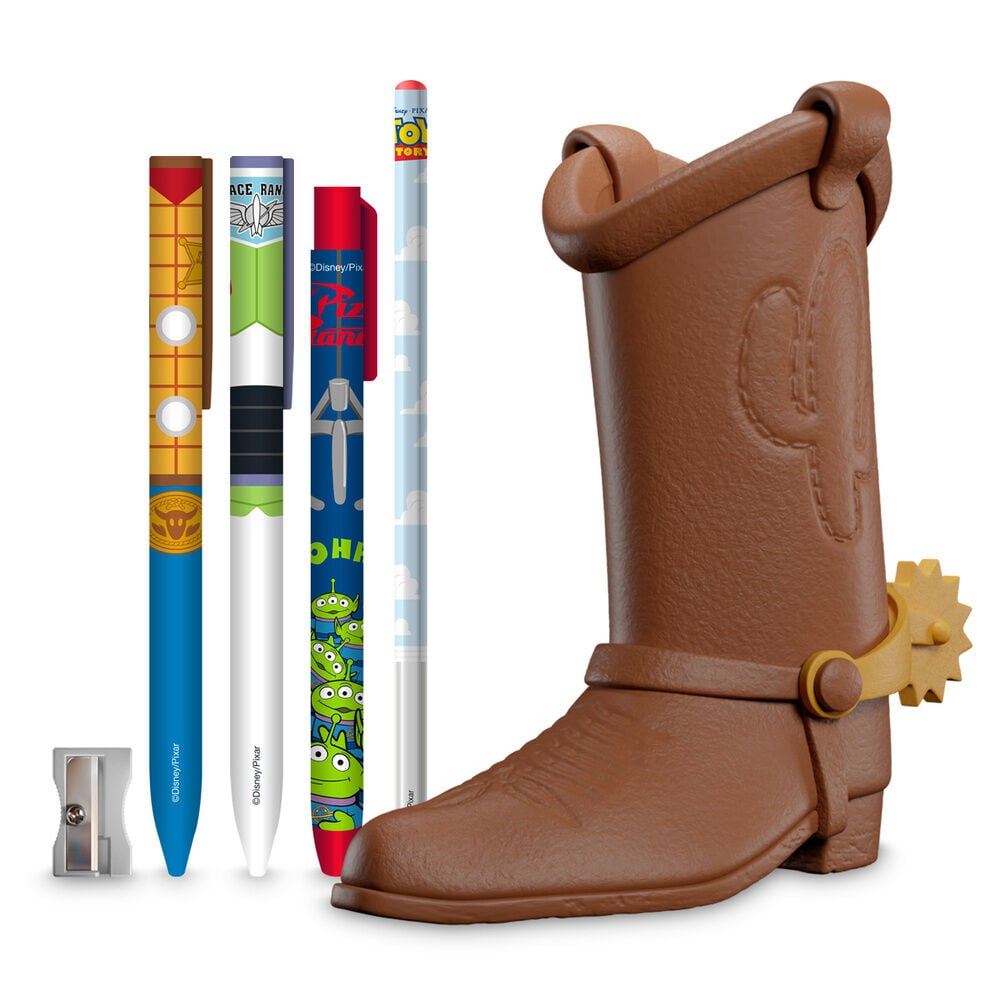 set escritura + bote lapiceros bota woody toy story disney pixar