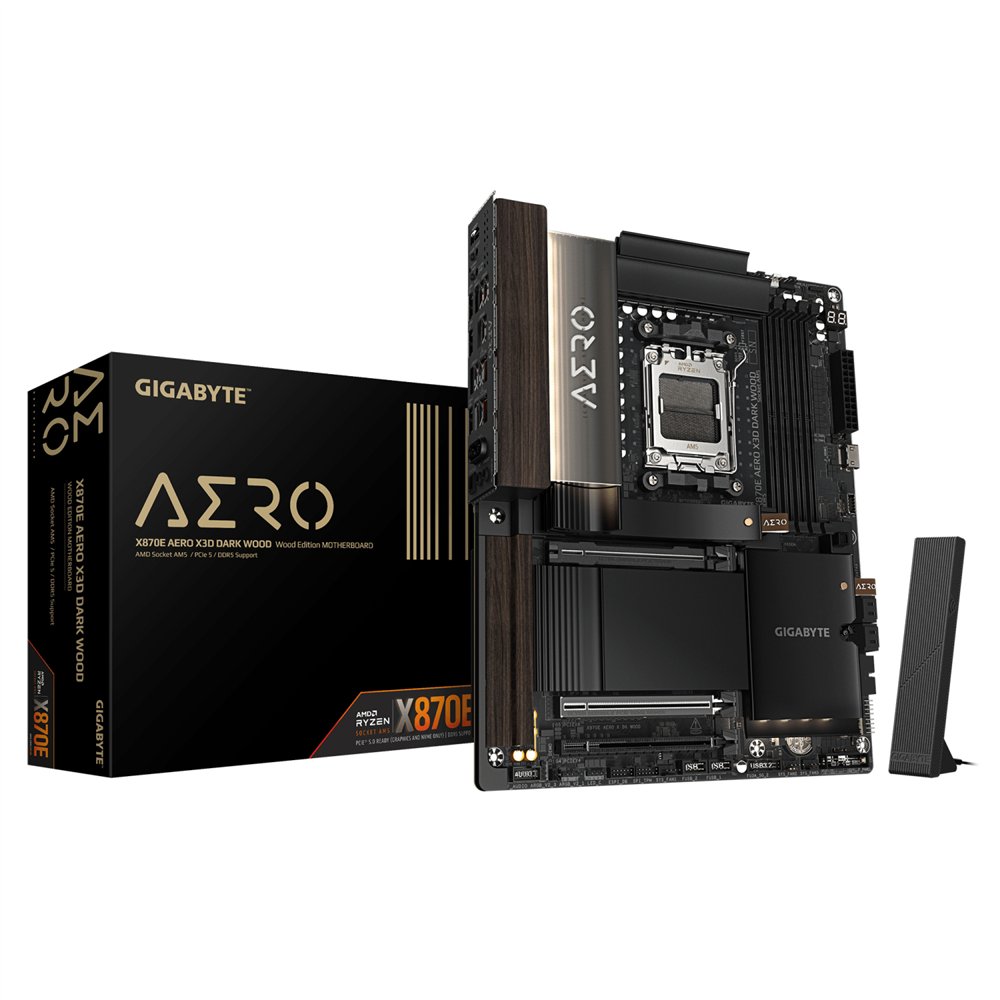 gigabyte x870e aero x3d dark wood placa base – compatible con cpus amd ryzen 9000, vrm digital de 16+2+2 fases, hasta 9000 hz dd