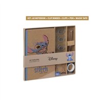 set de papelería stitch disney con cuaderno a5, bolígrafo, washi tape, clips y pinzas