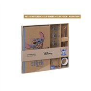 set de papelería stitch disney con cuaderno a5, bolígrafo, washi tape, clips y pinzas