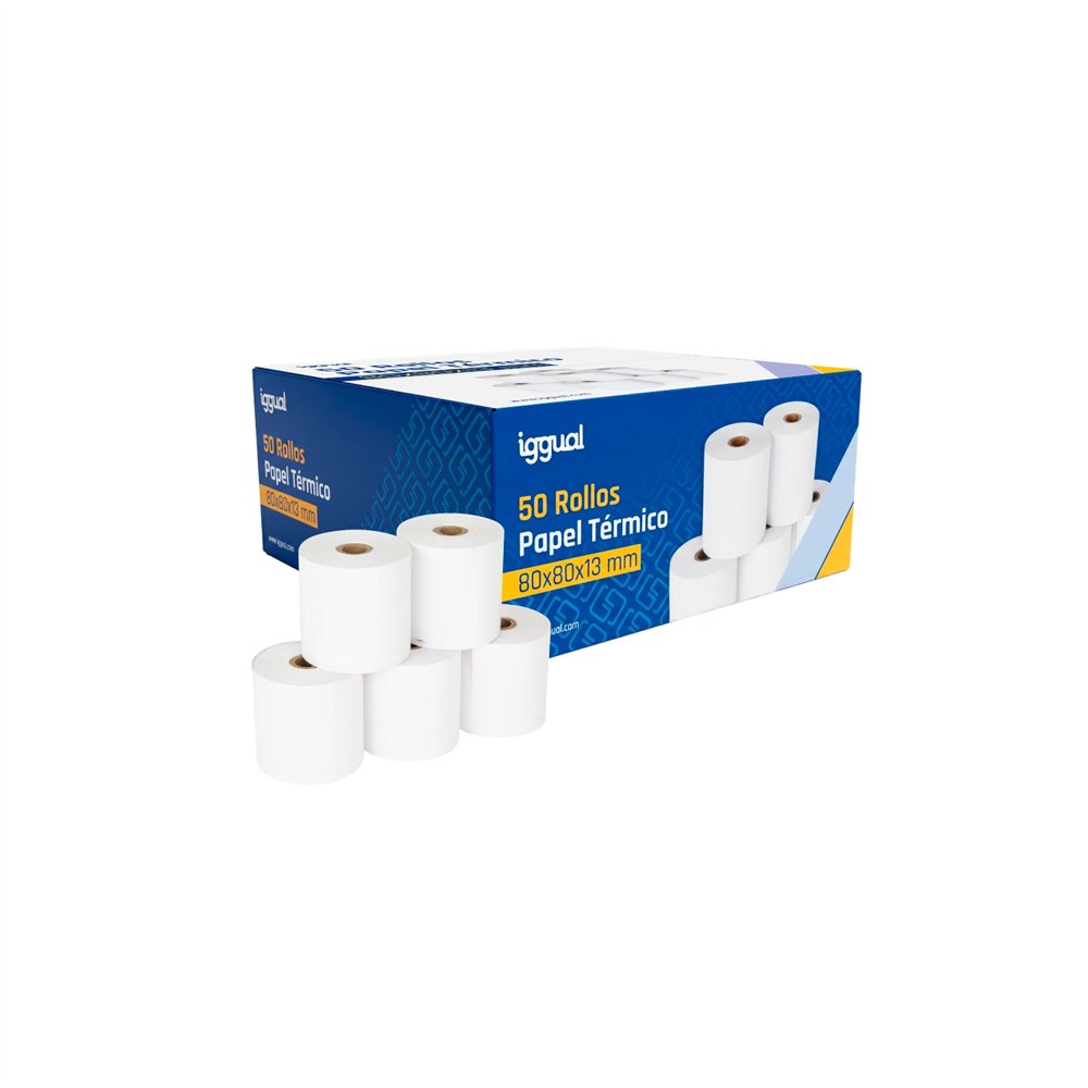 iggual caja 50 rollos papel térmico sin bpa 80x80