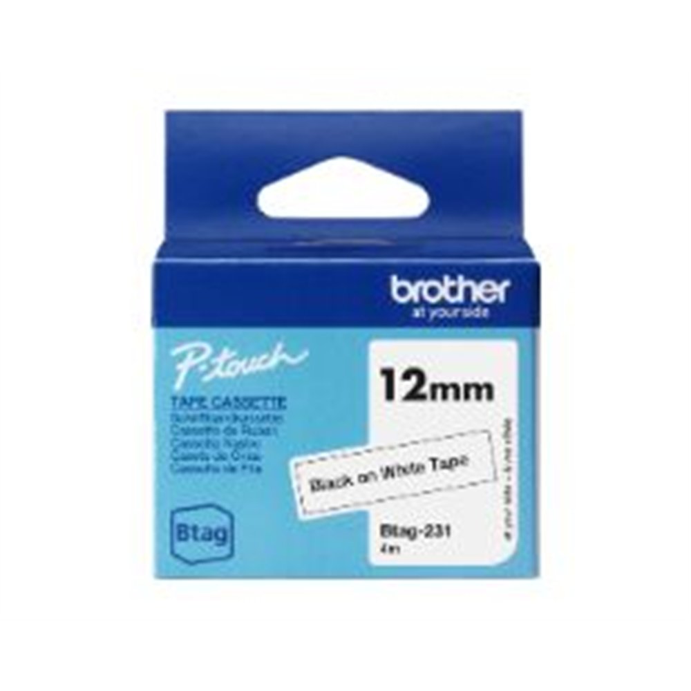 cinta brother 12mm 4m negro sobre blanco (btag-231)