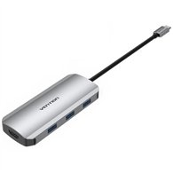 dock hub usb-c vention 1xhdmi 4k/3xusb/1xusb-c/1x lector microsd grey