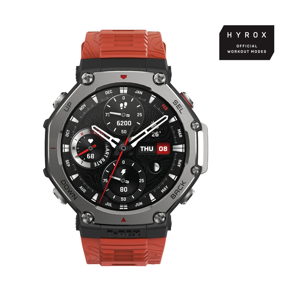 amazfit t-rex 3 lava 3,81 cm (1.5") amoled 48.5 mm digital 480 x 480 pixeles pantalla táctil negro, acero inoxidable gps (satéli