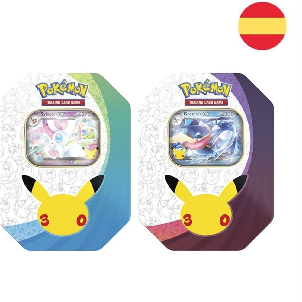 lata juego cartas sylveon / greninja 30th aniversario pokemon español surtido