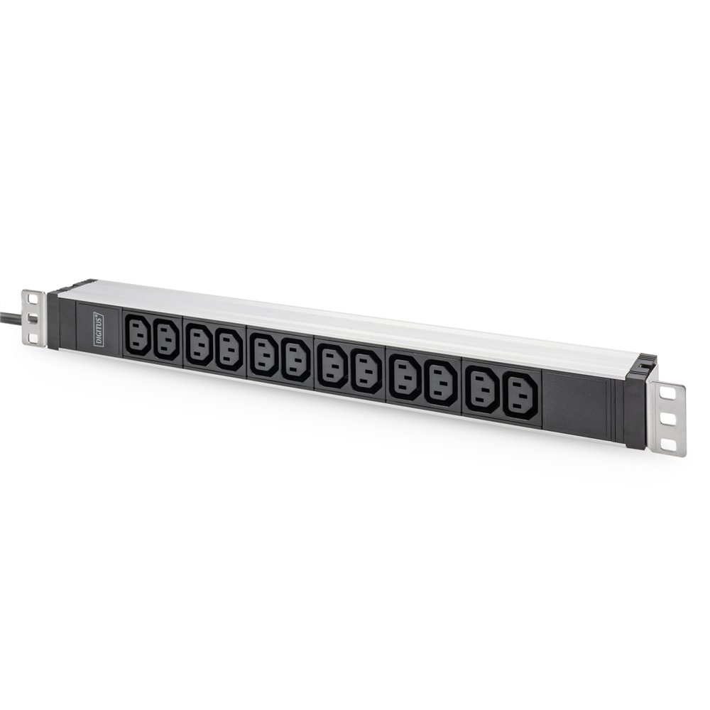 digitus regleta de enchufes con perfil de aluminio, 12 enchufes, cable de alimentación de 2 m para enchufes con contacto de pues