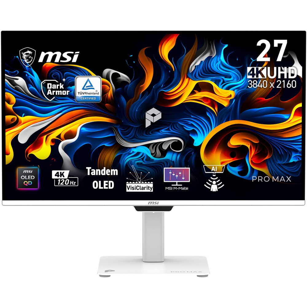 msi pro max 271upxw12g pantalla para pc 67,3 cm (26.5") 3840 x 2160 pixeles ultrawide full hd qd-oled blanco