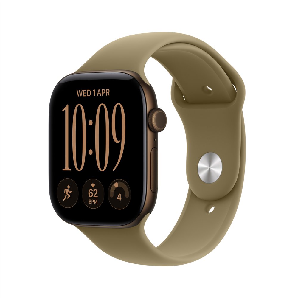 apple watch series 12 (gps + cellular) - caja de aluminio en bronce oscuro (46 mm) - correa deportiva verde oliva - talla m/l