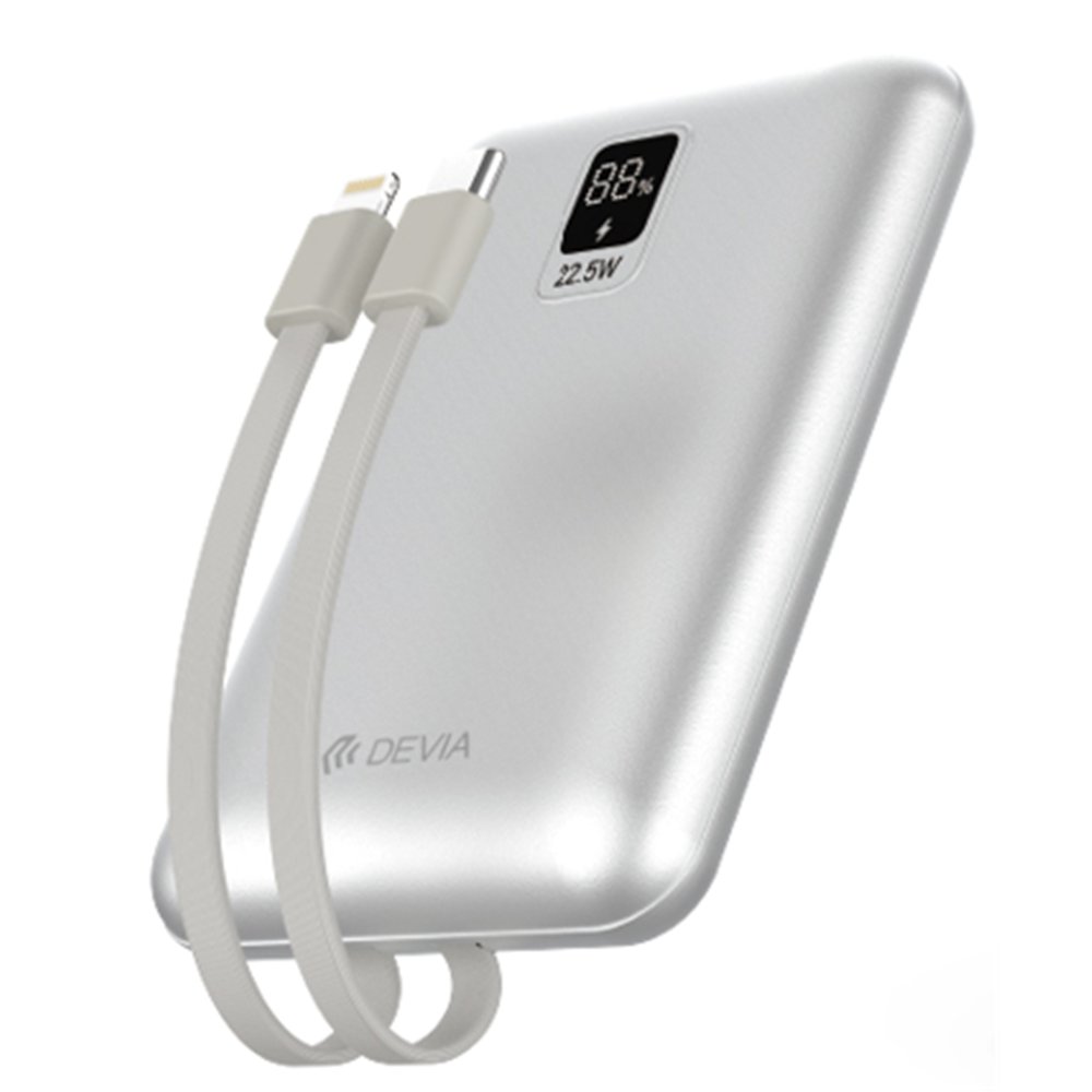 DEVIA BATERIA AUXILIAR MINI 10000MAH 22,5W + 2 CABLES PLATA